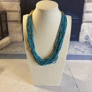 0108 Stella & Dot Turquoise and Pave Beaded Necklace w/Gold Tone Hardware